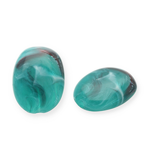 Acryl kralen ovaal Teal green-white