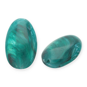 Acryl kralen langwerpig ovaal Teal green-white
