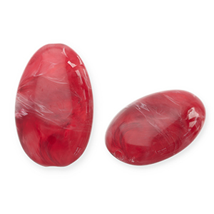 Acryl kralen langwerpig ovaal Red-white