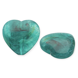Acryl kralen hart Teal green-white