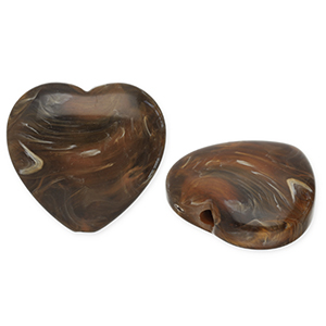 Acryl kralen hart Dark brown-white