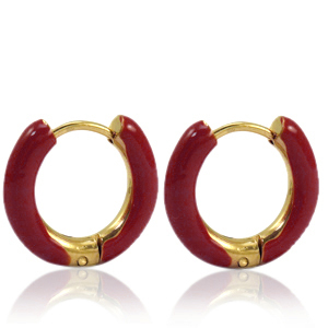 Roestvrij stalen (RVS) Stainless steel oorbellen creolen enamel 16mm Burgundy red-gold