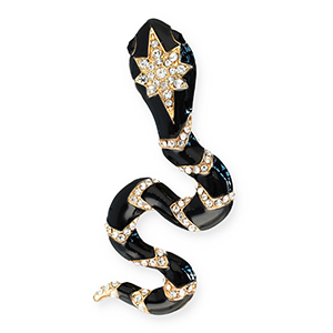 Statement broches met oogje slang Gold-black-transparent