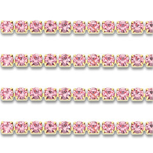 Roestvrij stalen (RVS) Stainless steel strass chain 2mm Gold-pink