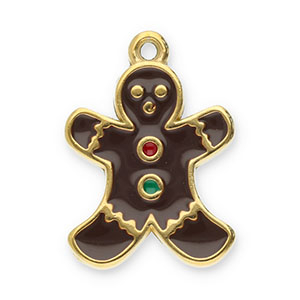 Roestvrij stalen (RVS) Stainless steel bedels peperkoekmannetje Gold-brown-red-green