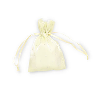 Sieraad zakje satijn met strass Vanilla yellow-silver