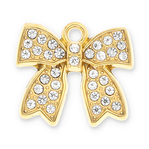 Roestvrij stalen (RVS) Stainless steel bedels strik met strass Gold-transparent