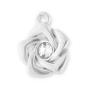 Roestvrij stalen (RVS) Stainless steel bedels roos met strass Silver-transparent