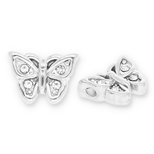 Roestvrij stalen (RVS) Stainless steel kralen vlinder met strass Silver-transparent