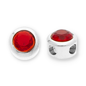 Roestvrij stalen (RVS) Stainless steel kralen disc met strass Silver-red