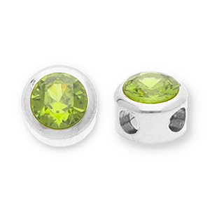 Roestvrij stalen (RVS) Stainless steel kralen disc met strass Silver-olive green