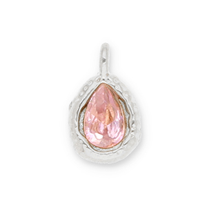 Roestvrij stalen (RVS) Stainless steel bedels druppel met facet Silver-light pink