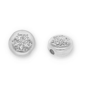 Kralen DQ metaal rond met sneeuwvlok Antiek zilver-glitter silver (Nikkelvrij)