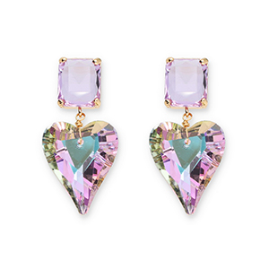Oorbellen / oorstekers van Crystal Glass rechthoek-hart Lavender-multicolor AB coating