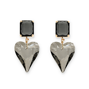 Oorbellen / oorstekers van Crystal Glass rechthoek-hart Dark grey-grey