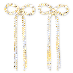 Brass TQ metaal oorbellen / oorstekers met strass strik Gold-crystal