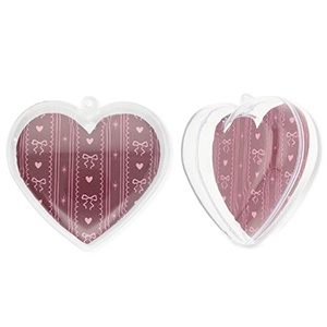 Transparant ornament hart Transparent-berry wine red-light pink