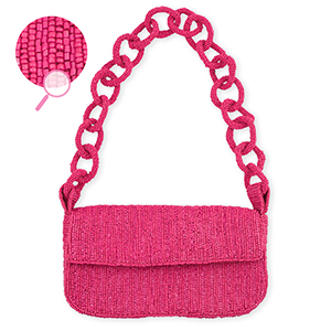 Handtas met glaskralen Fuchsia
