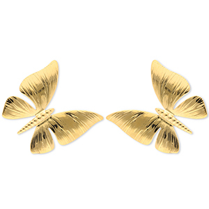 Roestvrij stalen (RVS) Stainless steel oorbellen / oorstekers vlinder Gold
