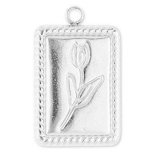 Roestvrij stalen (RVS) Stainless steel bedels rechthoek met tulp Silver