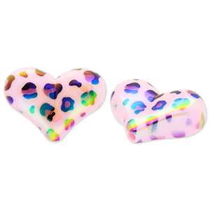 Acryl kralen hart met luipaardprint Light pink-brown-black-AB coating