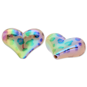 Acryl kralen hart met luipaardprint Beige-brown-black-AB coating