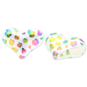 Acryl kralen hart met luipaardprint White-brown-black-AB coating