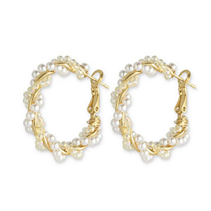 Trendy oorbellen kralen twisted White-gold