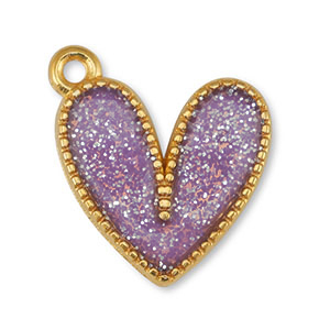 Bedels DQ metaal hart Glitter Lilac-Goud (nikkelvrij)