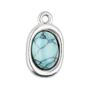 Roestvrij stalen (RVS) Stainless steel bedels ovaal met natuursteen howliet Silver-light blue