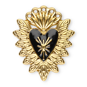 Roestvrij stalen (RVS) Stainless steel bedels heilig hart Gold-black