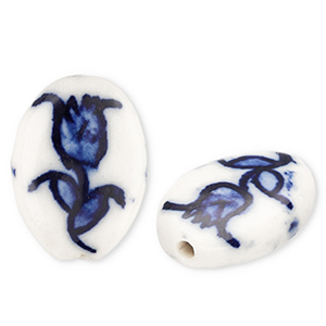 Kralen keramiek ovaal met tulp Off white-Delft blue