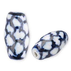 Kralen keramiek rice Off white-Delft blue