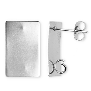 Roestvrij stalen (RVS) Stainless steel onderdelen oorbellen / oorstekers rechthoek met oogje Silver