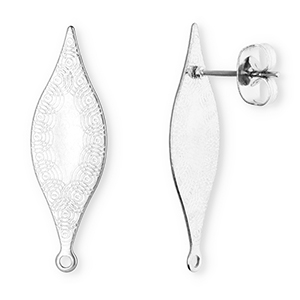 Roestvrij stalen (RVS) Stainless steel onderdelen oorbellen / oorstekers langwerpig ovaal met cirkels met oogje Silver