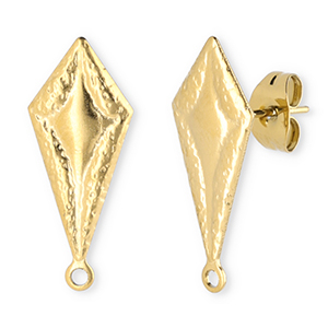 Roestvrij stalen (RVS) Stainless steel onderdelen oorbellen / oorstekers ruit met oogje Gold