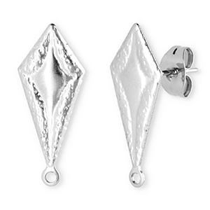 Roestvrij stalen (RVS) Stainless steel onderdelen oorbellen / oorstekers ruit met oogje Silver