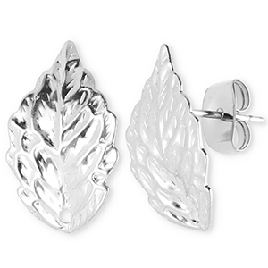 Roestvrij stalen (RVS) Stainless steel onderdelen oorbellen / oorstekers blad met oogje Silver
