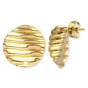 Roestvrij stalen (RVS) Stainless steel onderdelen oorbellen / oorstekers rond met lijnen met oogje Gold