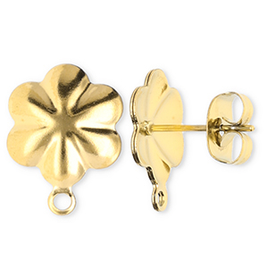 Roestvrij stalen (RVS) Stainless steel onderdelen oorbellen / oorstekers bloem met oogje Gold