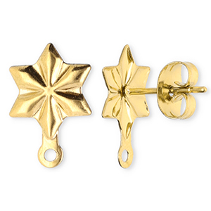 Roestvrij stalen (RVS) Stainless steel onderdelen oorbellen / oorstekers ster met oogje Gold