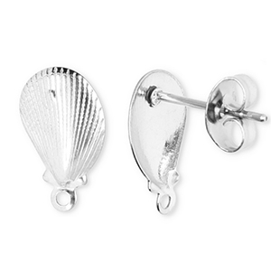 Roestvrij stalen (RVS) Stainless steel onderdelen oorbellen / oorstekers schelp met oogje Silver
