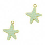 Roestvrij stalen (RVS) Stainless steel bedels zeester Gold-mint green