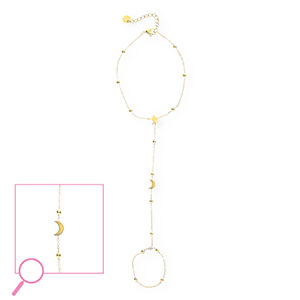 Roestvrij stalen (RVS) Stainless steel handkettingen maan en ster Gold-crystal