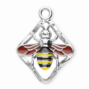 Roestvrij stalen (RVS) Stainless steel bedels ruit met bij Silver-rust red-black-yellow