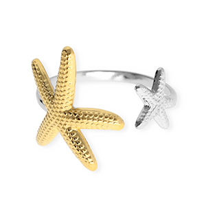 Roestvrij stalen (RVS) Stainless steel ringen zeester Silver-gold