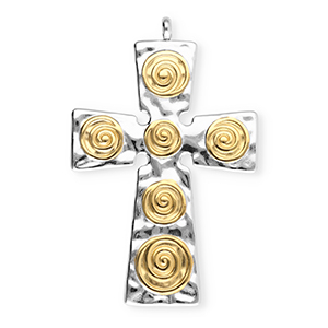 Roestvrij stalen (RVS) Stainless steel bedels kruis Silver-gold