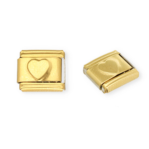 Roestvrij stalen (RVS) Stainless steel Italian charms losse schakels hart Gold
