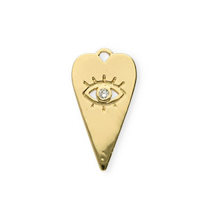 Brass TQ metaal bedel hart Alziend Oog strass Goud