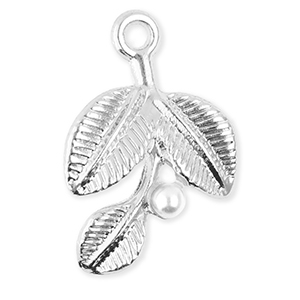 Bedels metaal blaadjes met parel Silver-white